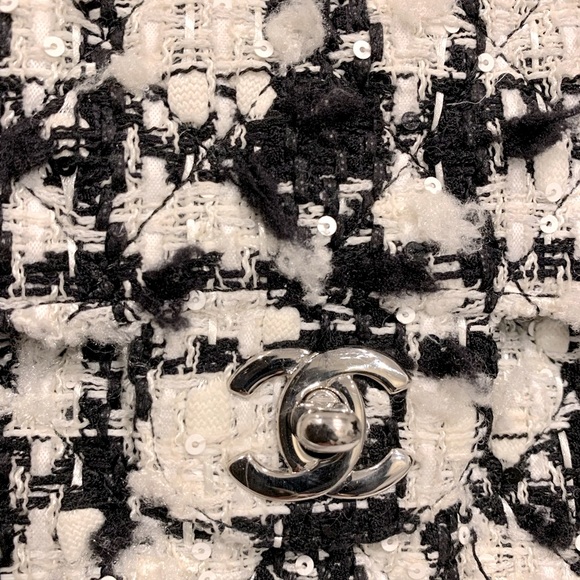 CHANEL 🖤 RARE Black White Tweed Sequins Houndstooth Quilted 2.55 Double Flap Bag - Picture 2 of 16